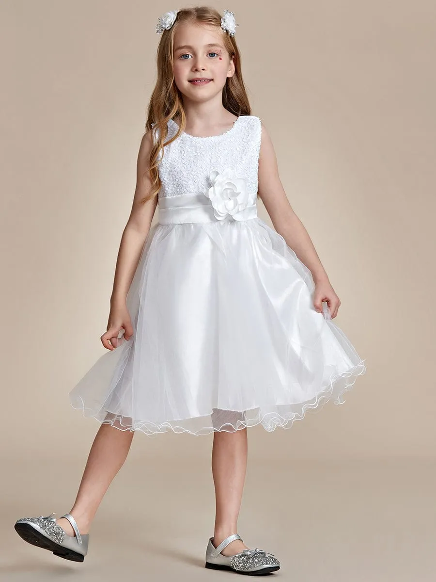 Sequin Bodice Double hemline Short Flower Girl Dress with Bowknot