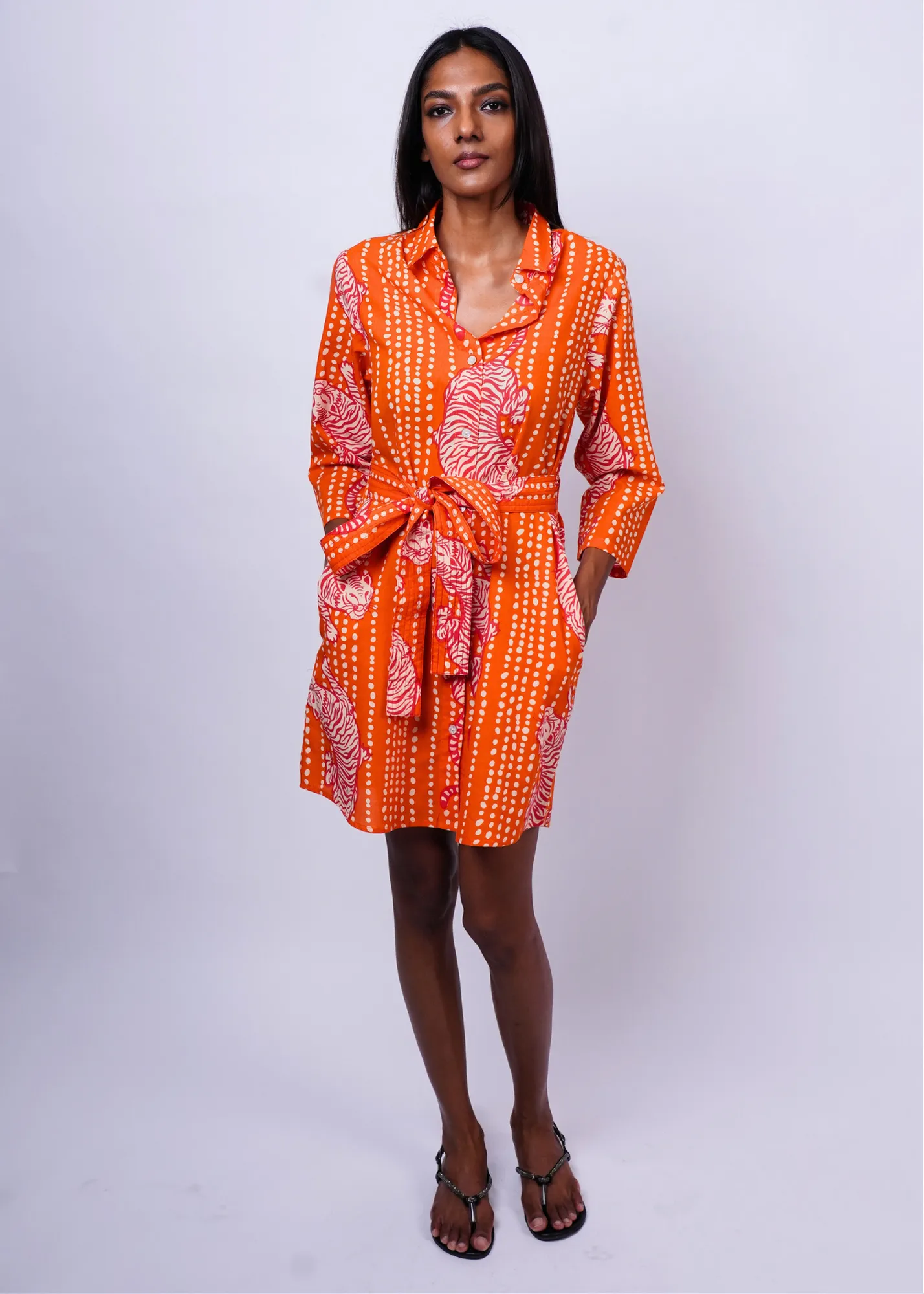 Short Shirt Dress - Coral Tiger