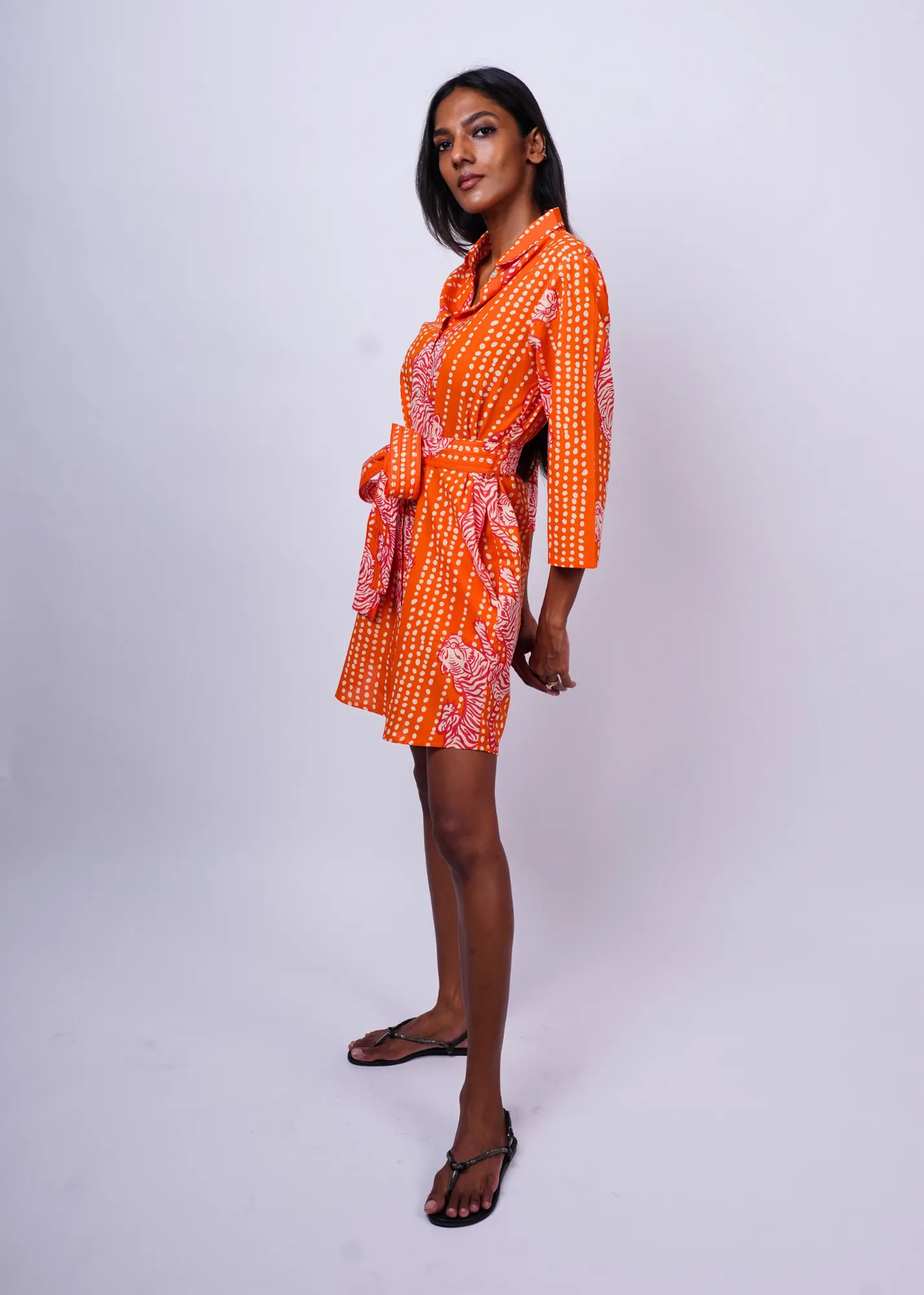 Short Shirt Dress - Coral Tiger