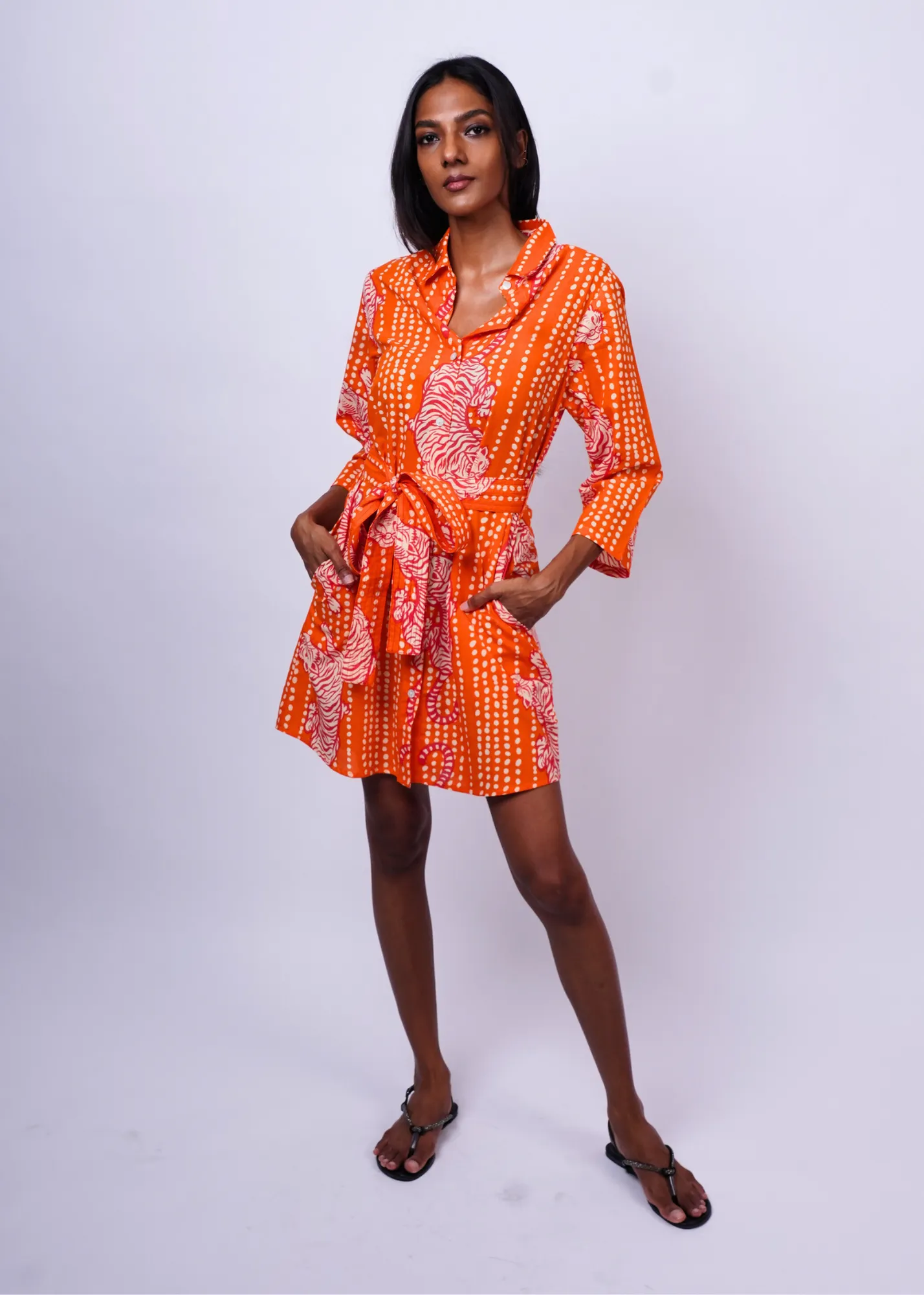 Short Shirt Dress - Coral Tiger