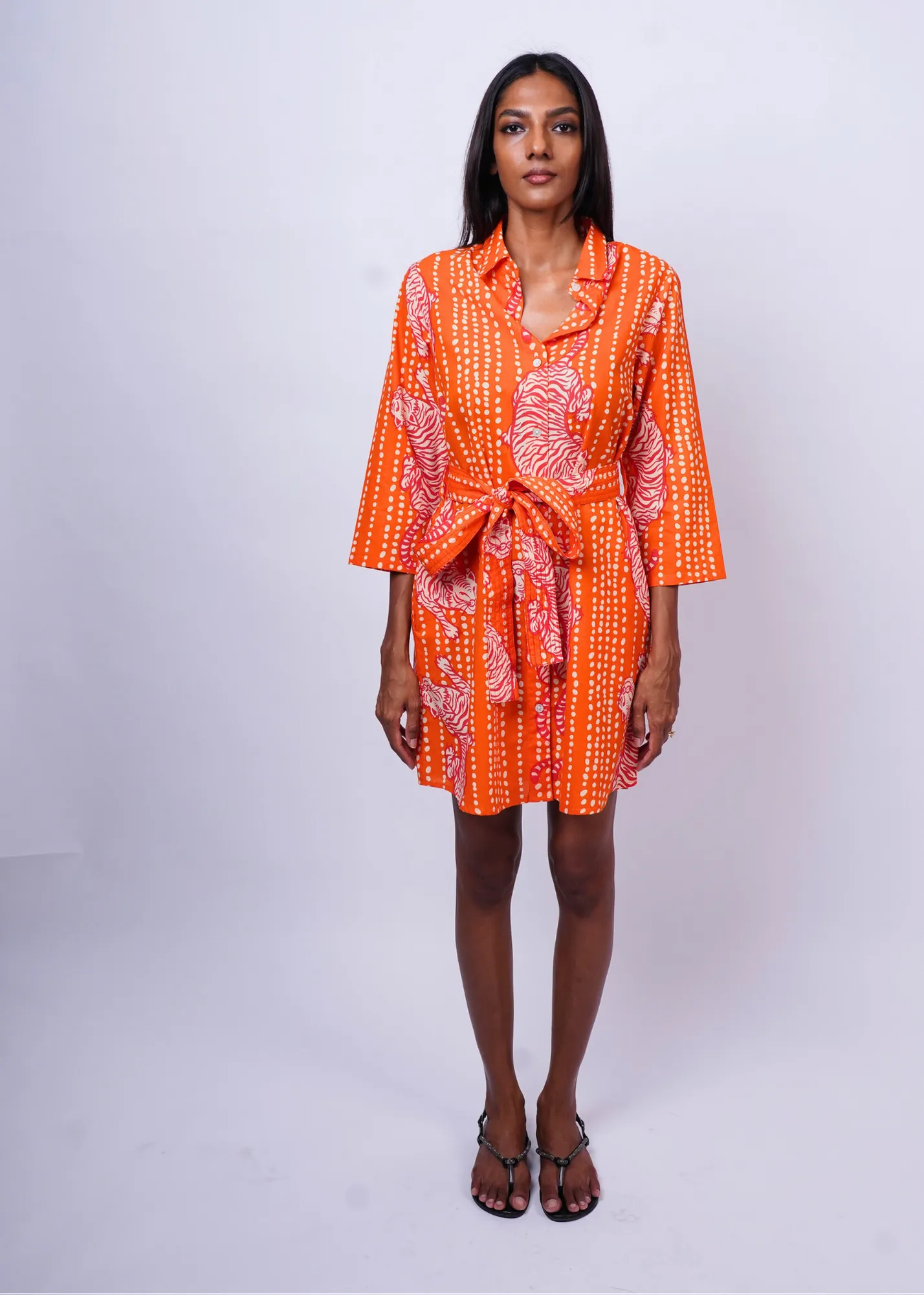 Short Shirt Dress - Coral Tiger