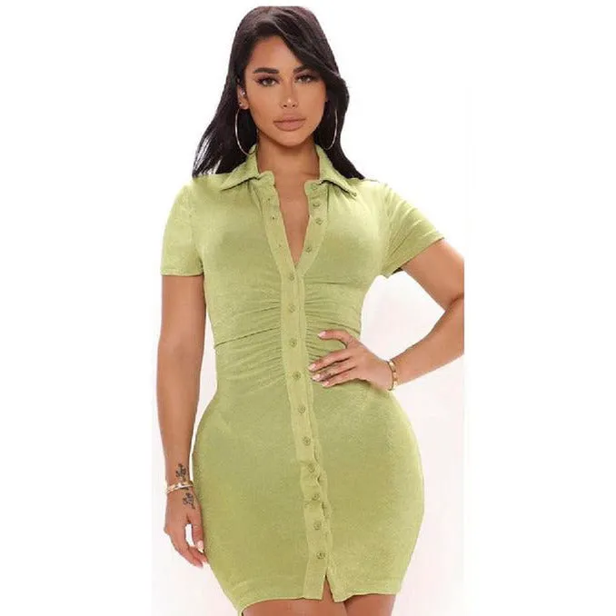 Elegant Single-Breasted Short Sleeve Midi Dress for Women