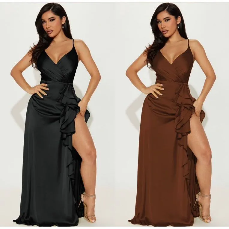 Sleeveless V-Neck Slit Dress