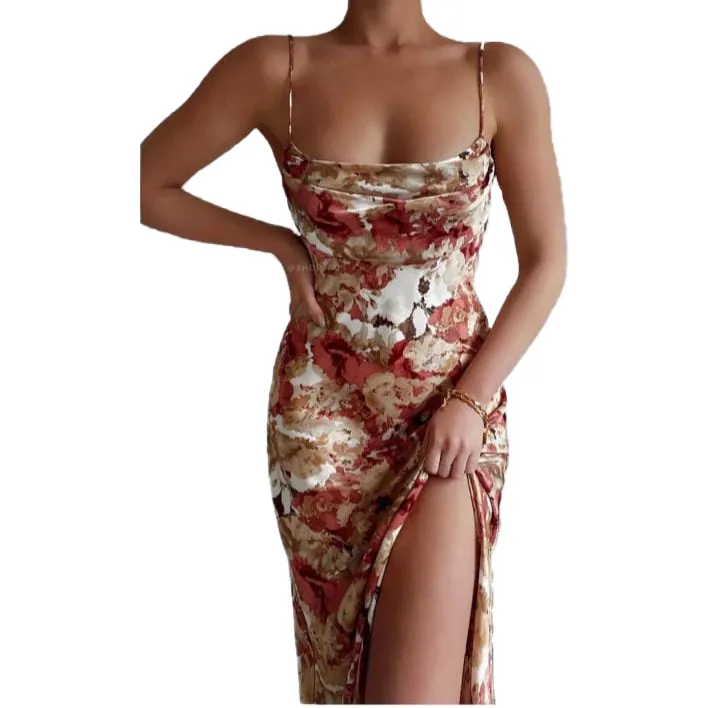 Split Printed Backless Dress