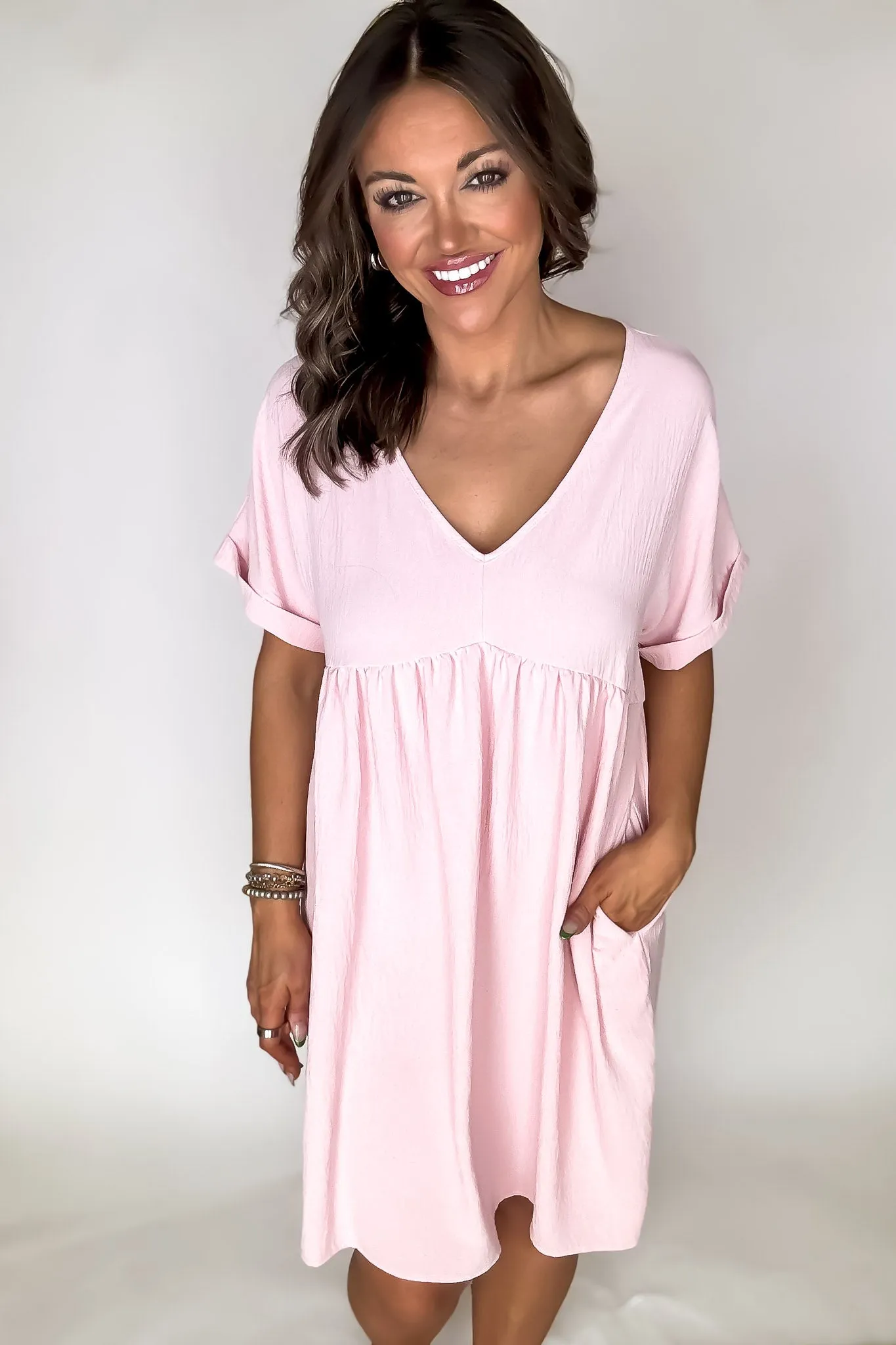 SR Pink Dolman Sleeves Shift Woven Dress