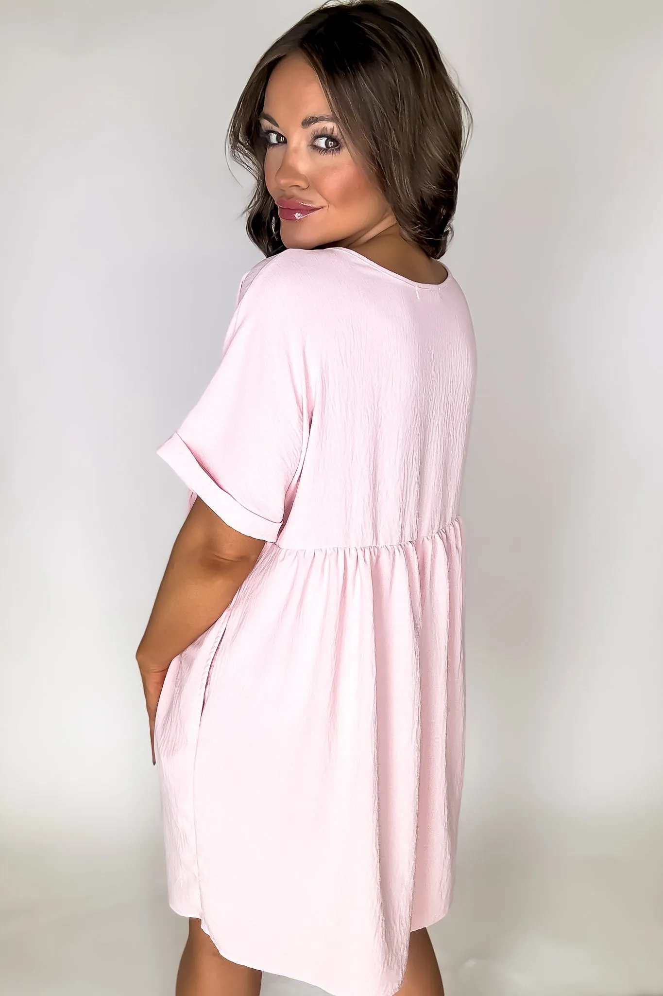 SR Pink Dolman Sleeves Shift Woven Dress