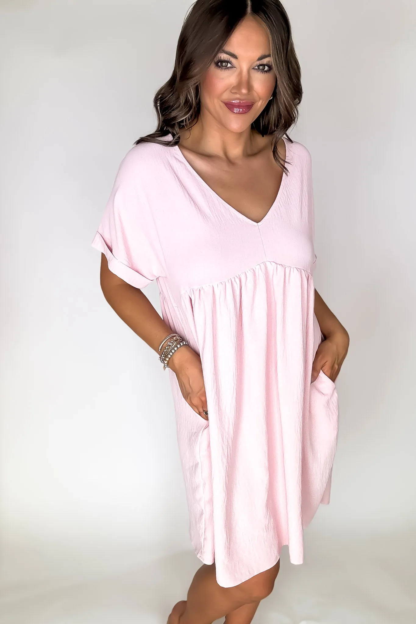 SR Pink Dolman Sleeves Shift Woven Dress