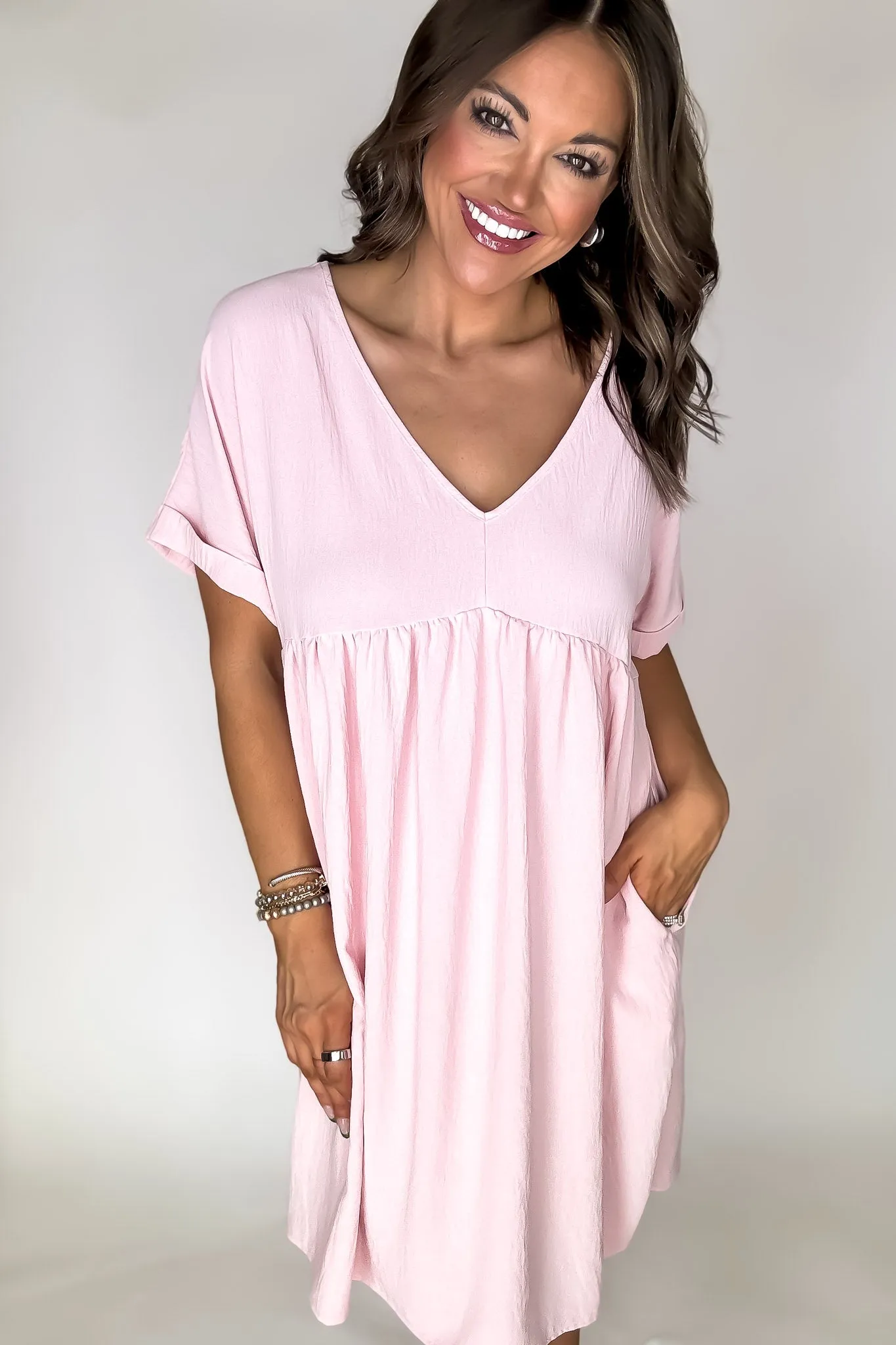 SR Pink Dolman Sleeves Shift Woven Dress