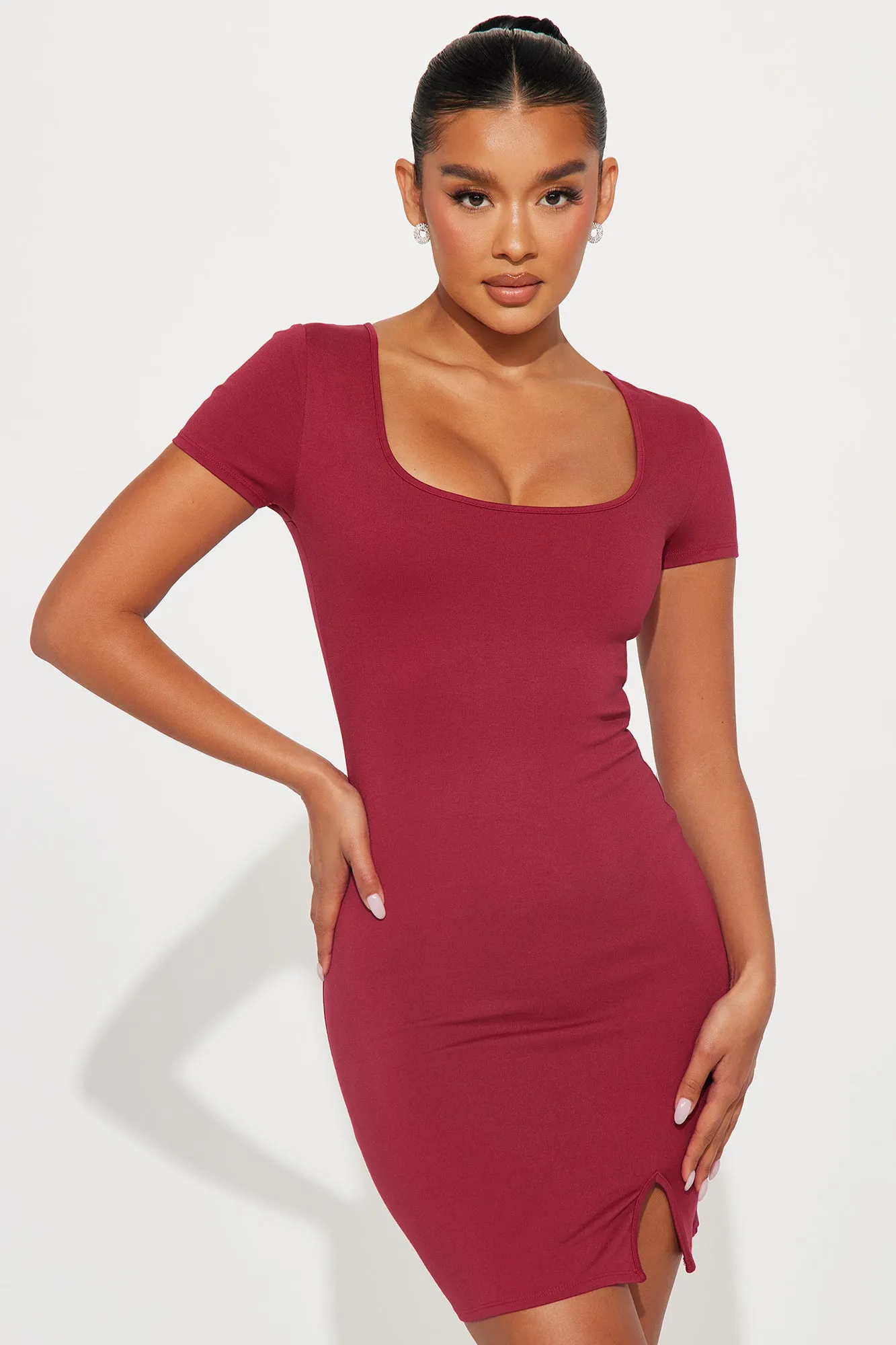 Stay True Scoop Neck Mini Dress - Burgundy