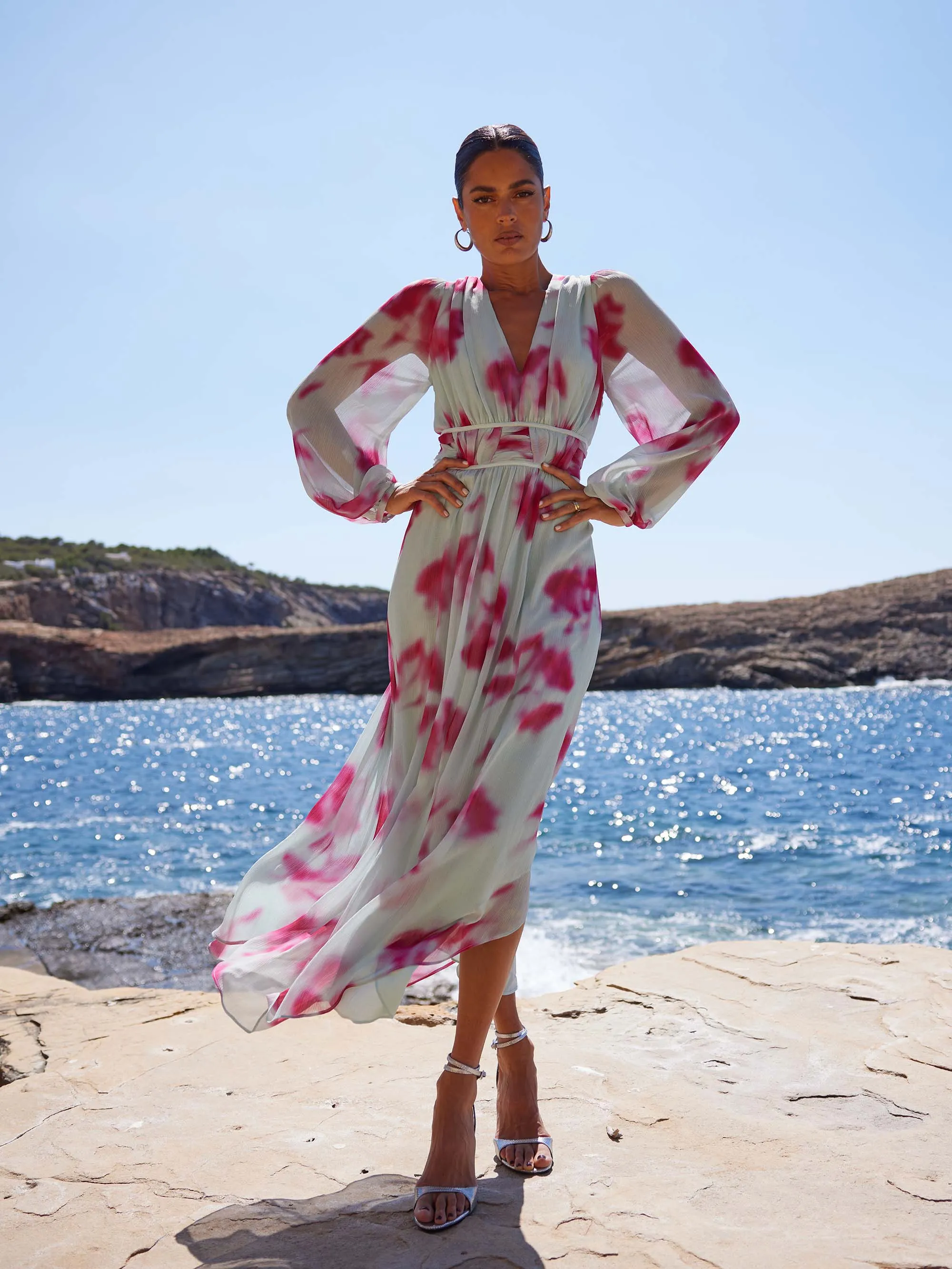 Stephanie Pink Blurred Floral Midaxi Dress