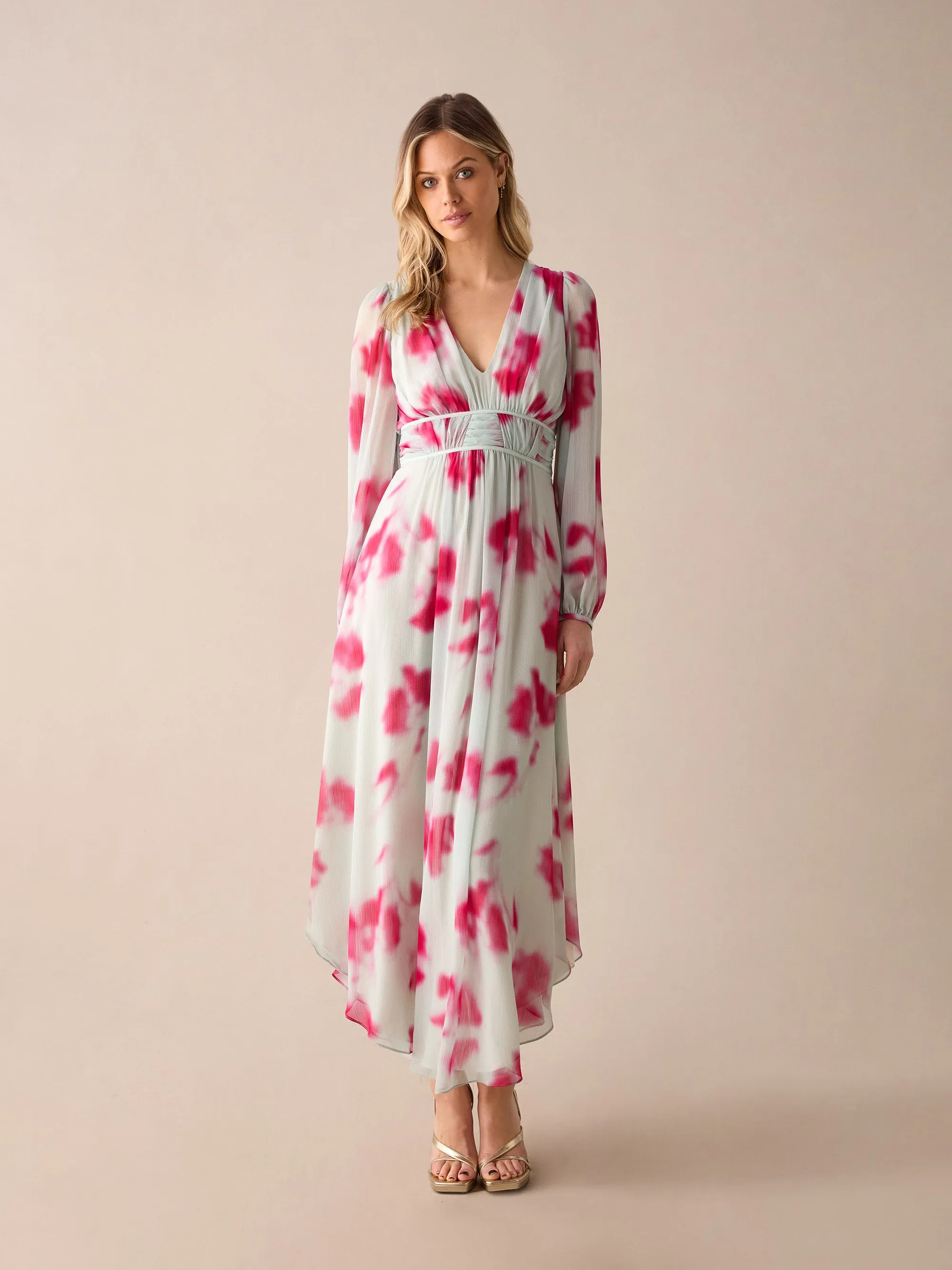 Stephanie Pink Blurred Floral Midaxi Dress