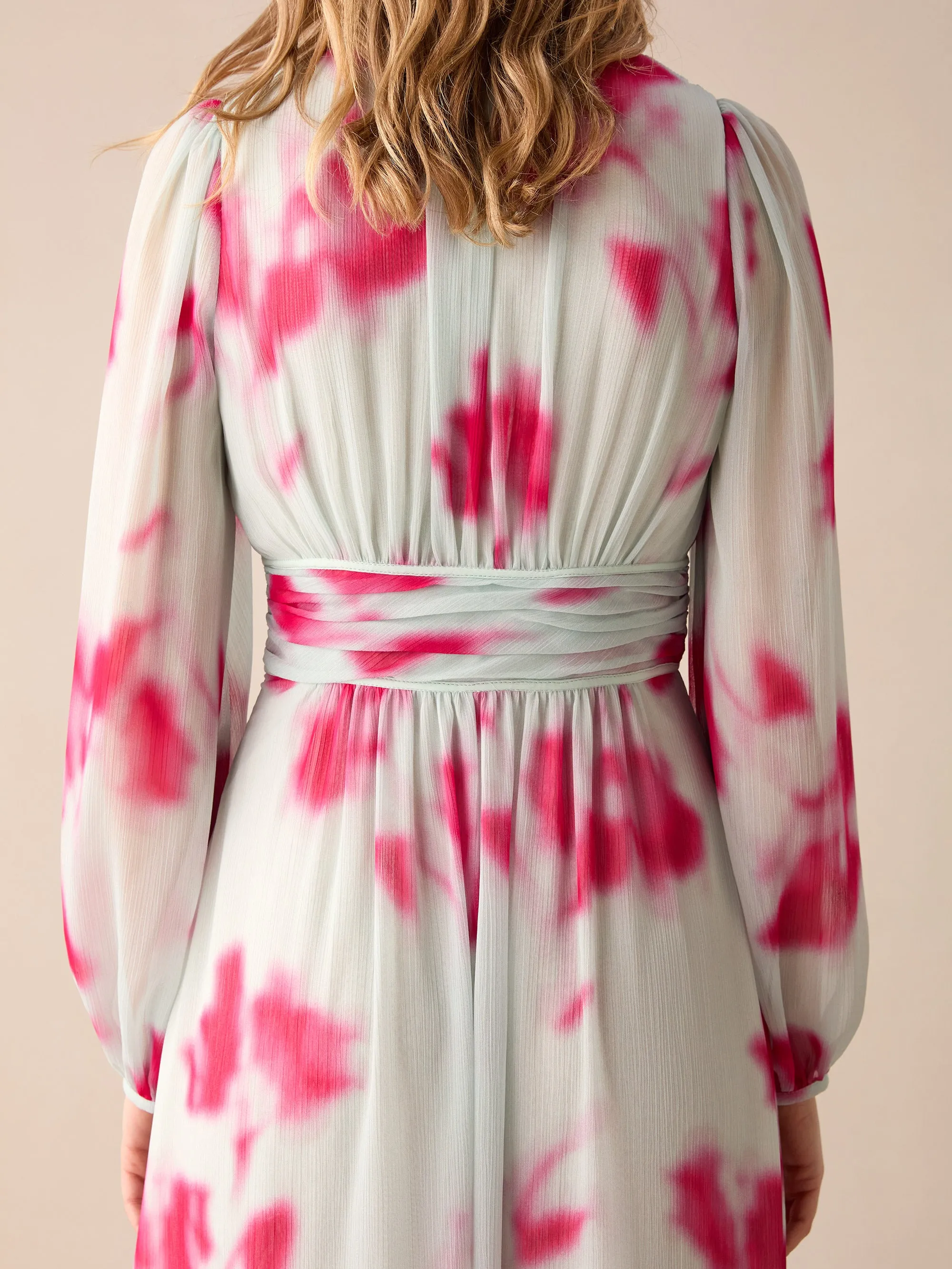 Stephanie Pink Blurred Floral Midaxi Dress