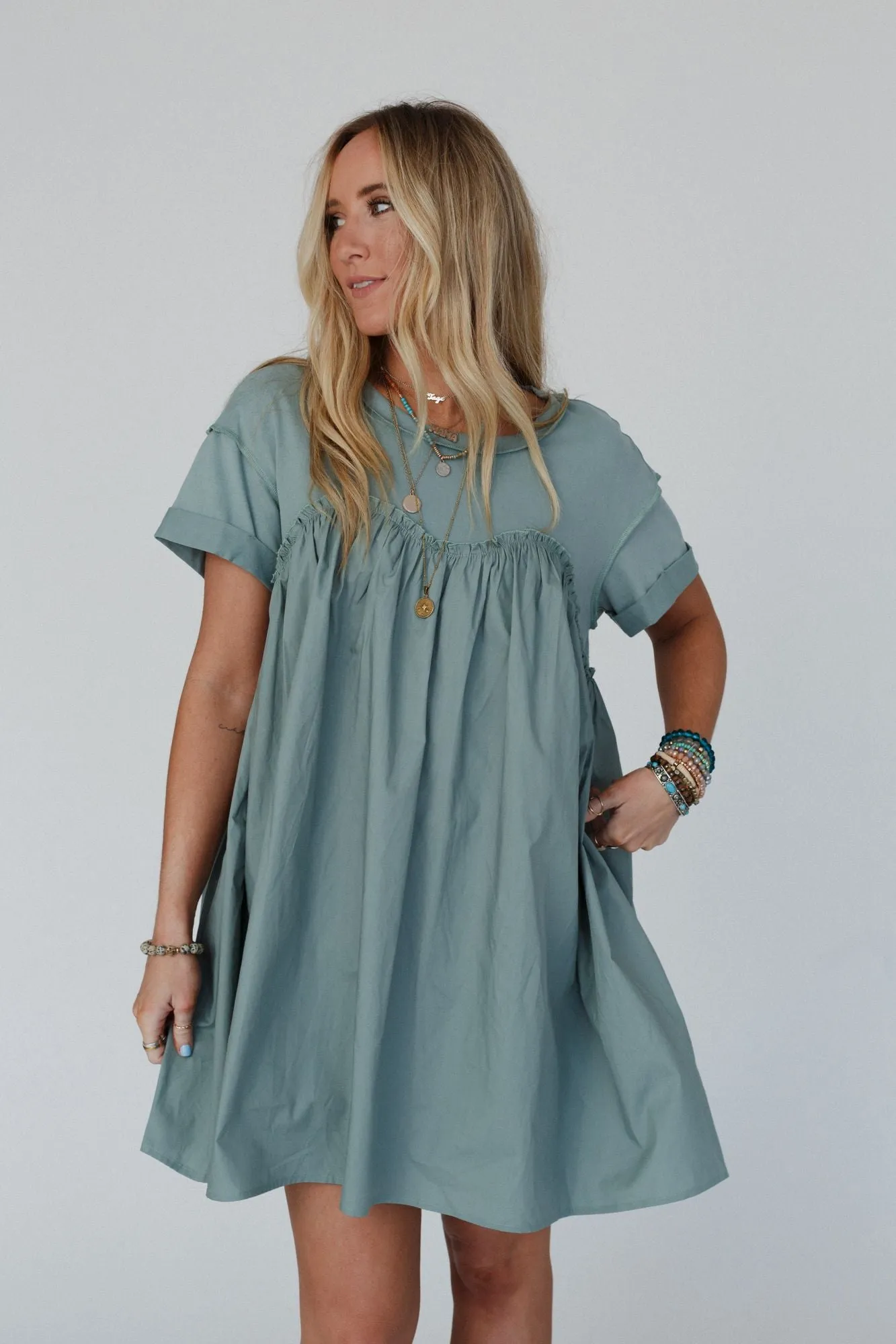 Sweetheart Breeze Tee Dress - Sage