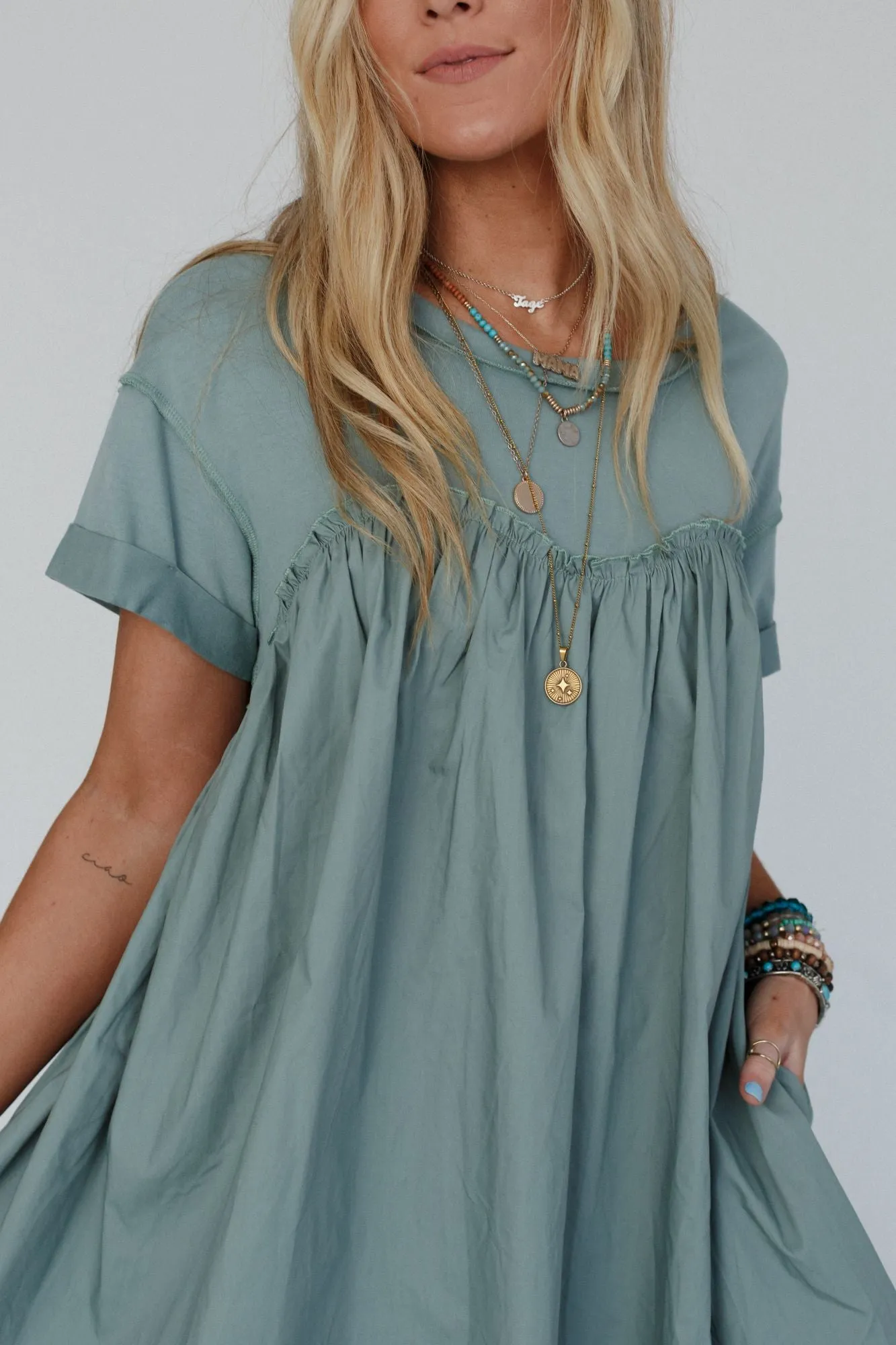 Sweetheart Breeze Tee Dress - Sage