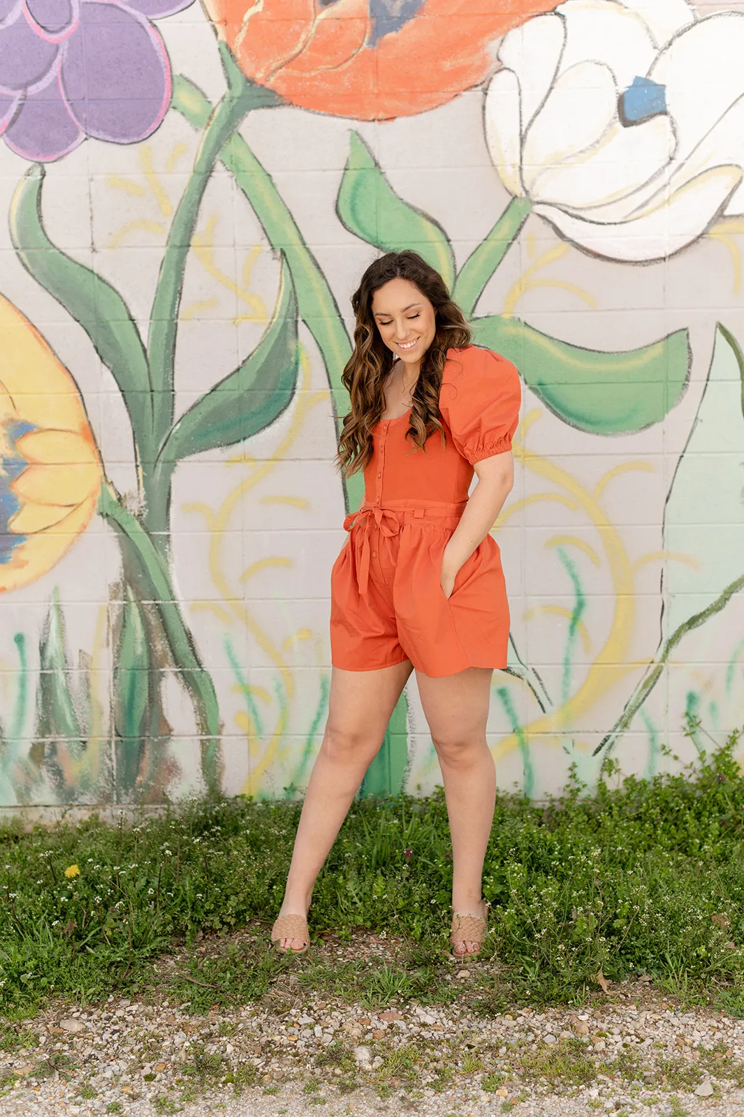 Terracotta Knit Puff Sleeve Romper