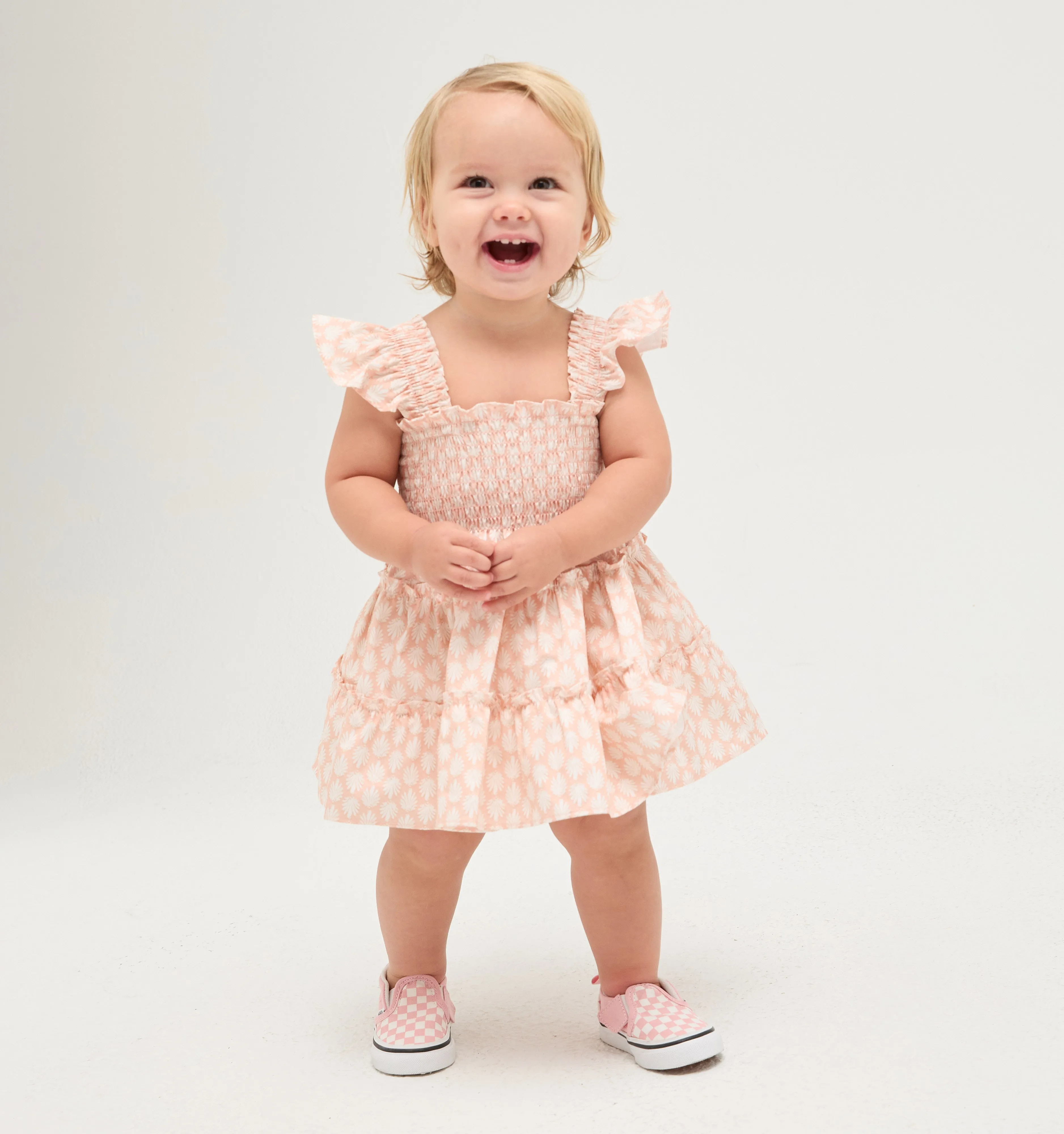 The Baby Ellie Nap Dress - Coral Baroque Shell Cotton Sateen