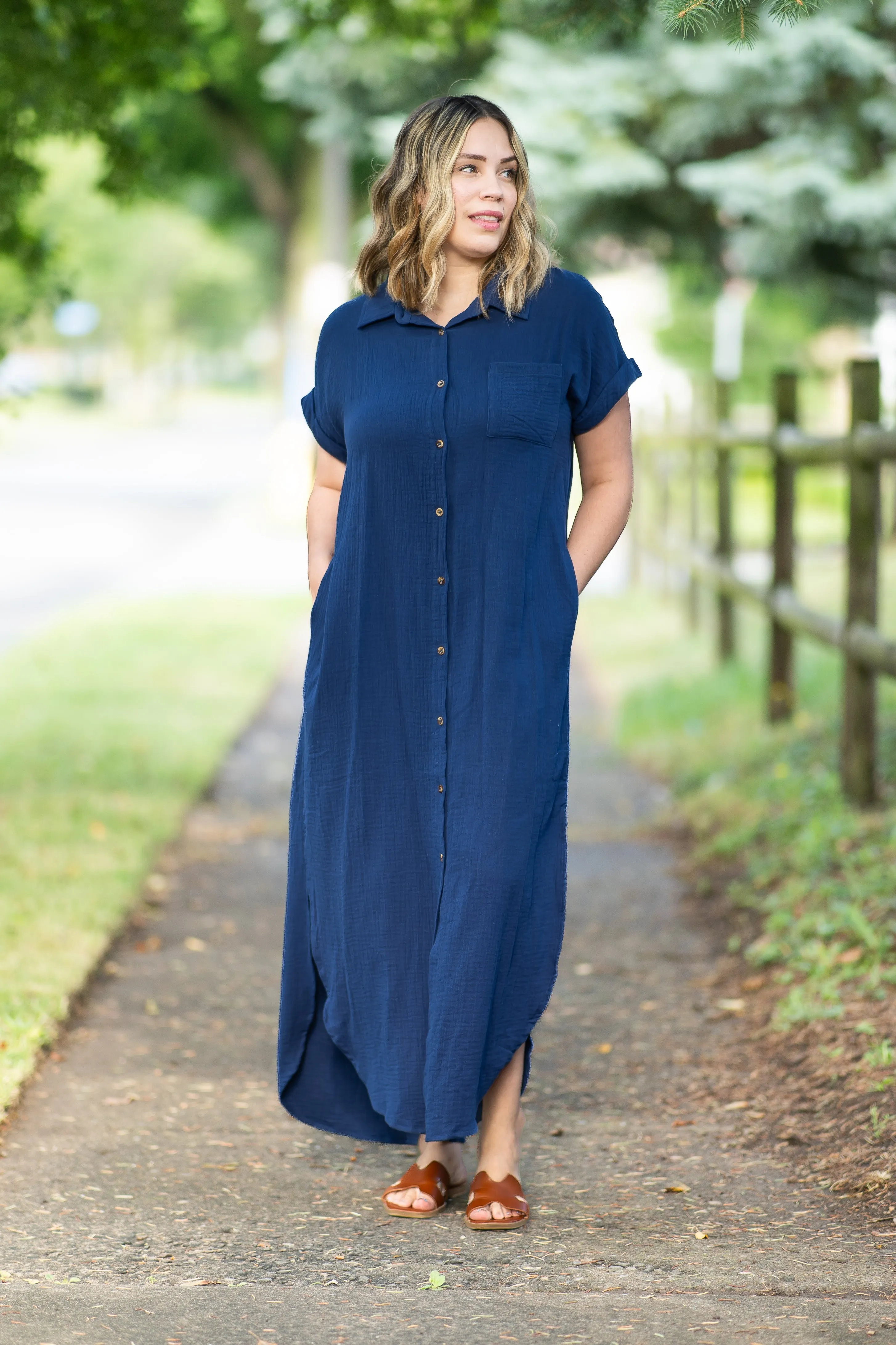 The Banks Button Up Shirt Dress in Navy