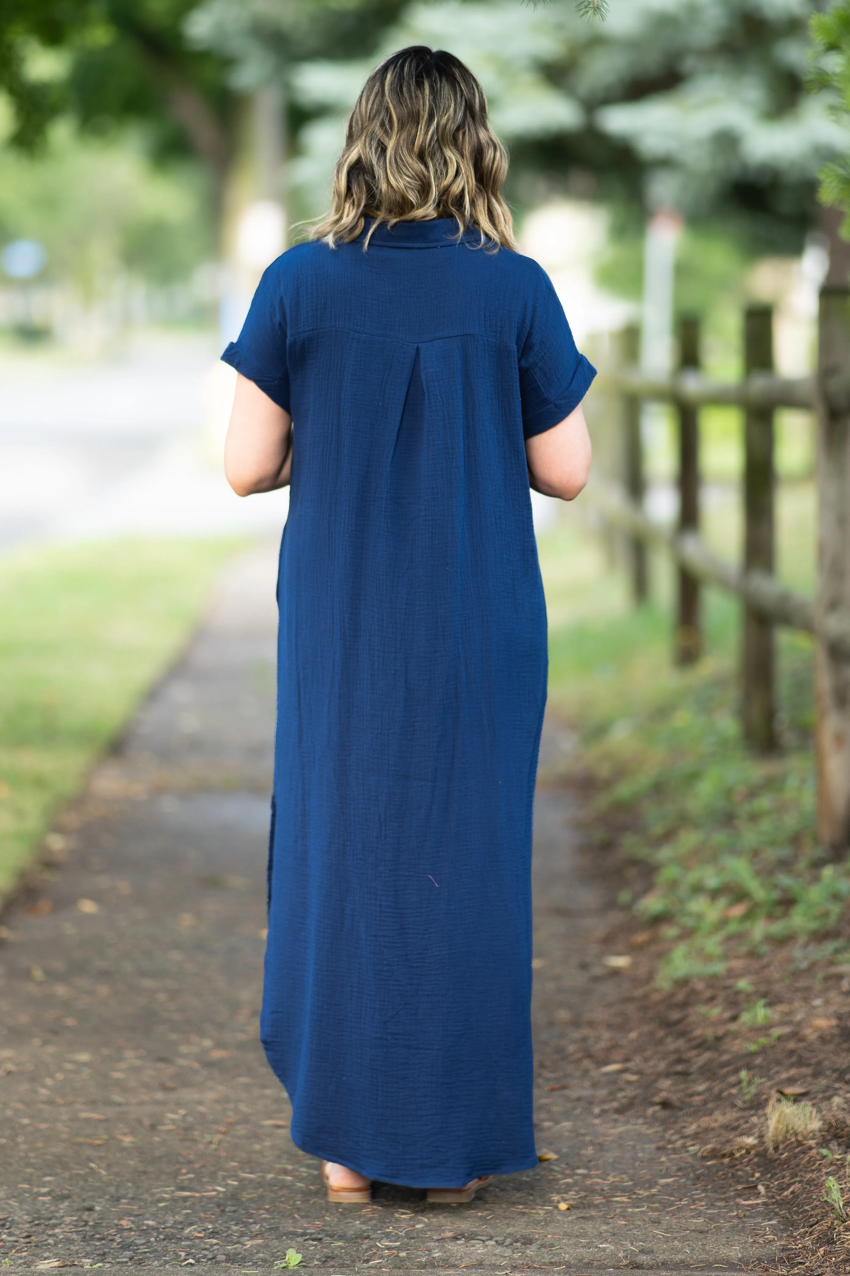 The Banks Button Up Shirt Dress in Navy