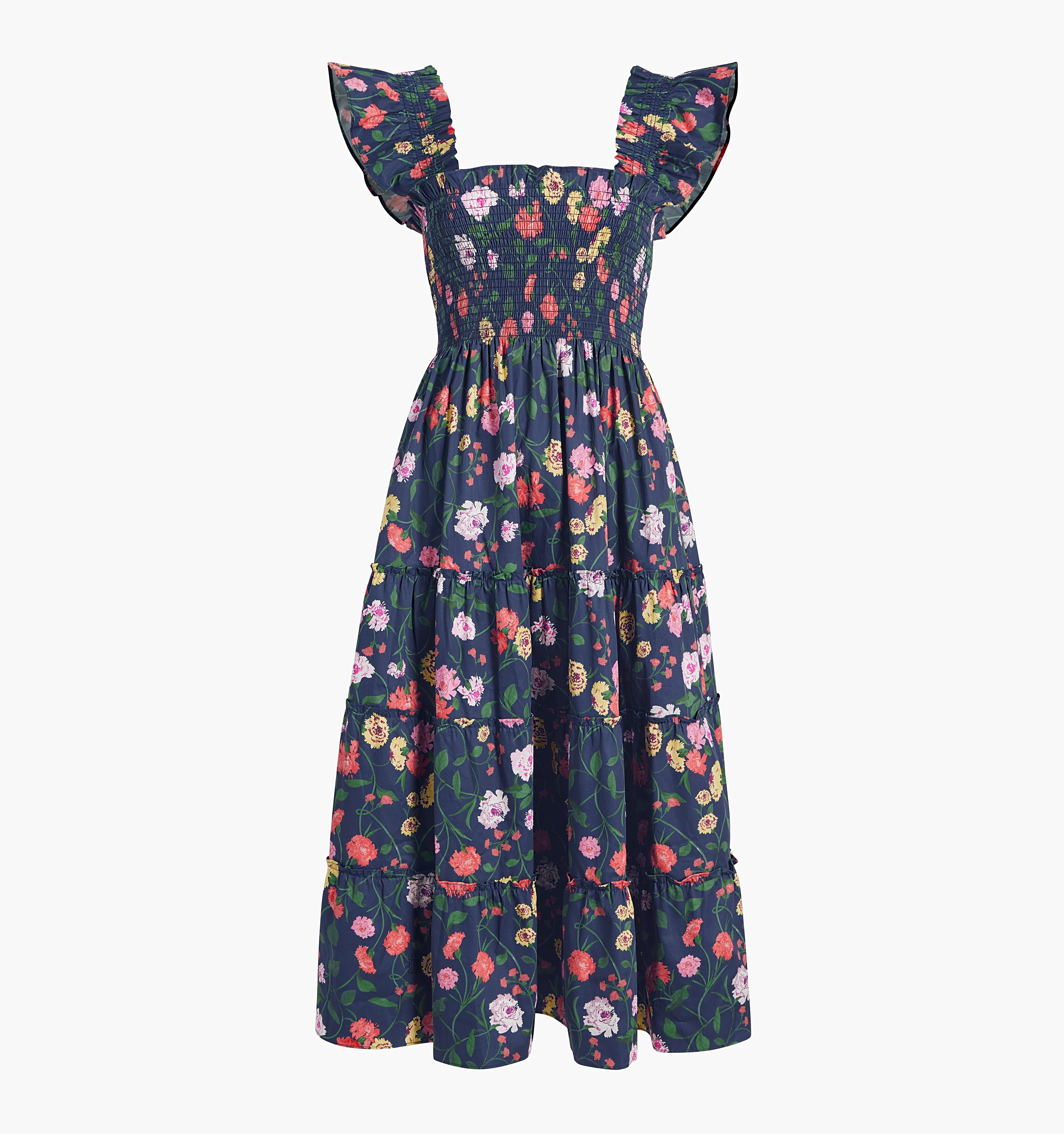 The Ellie Nap Dress - Navy Peony Bouquet Cotton Sateen