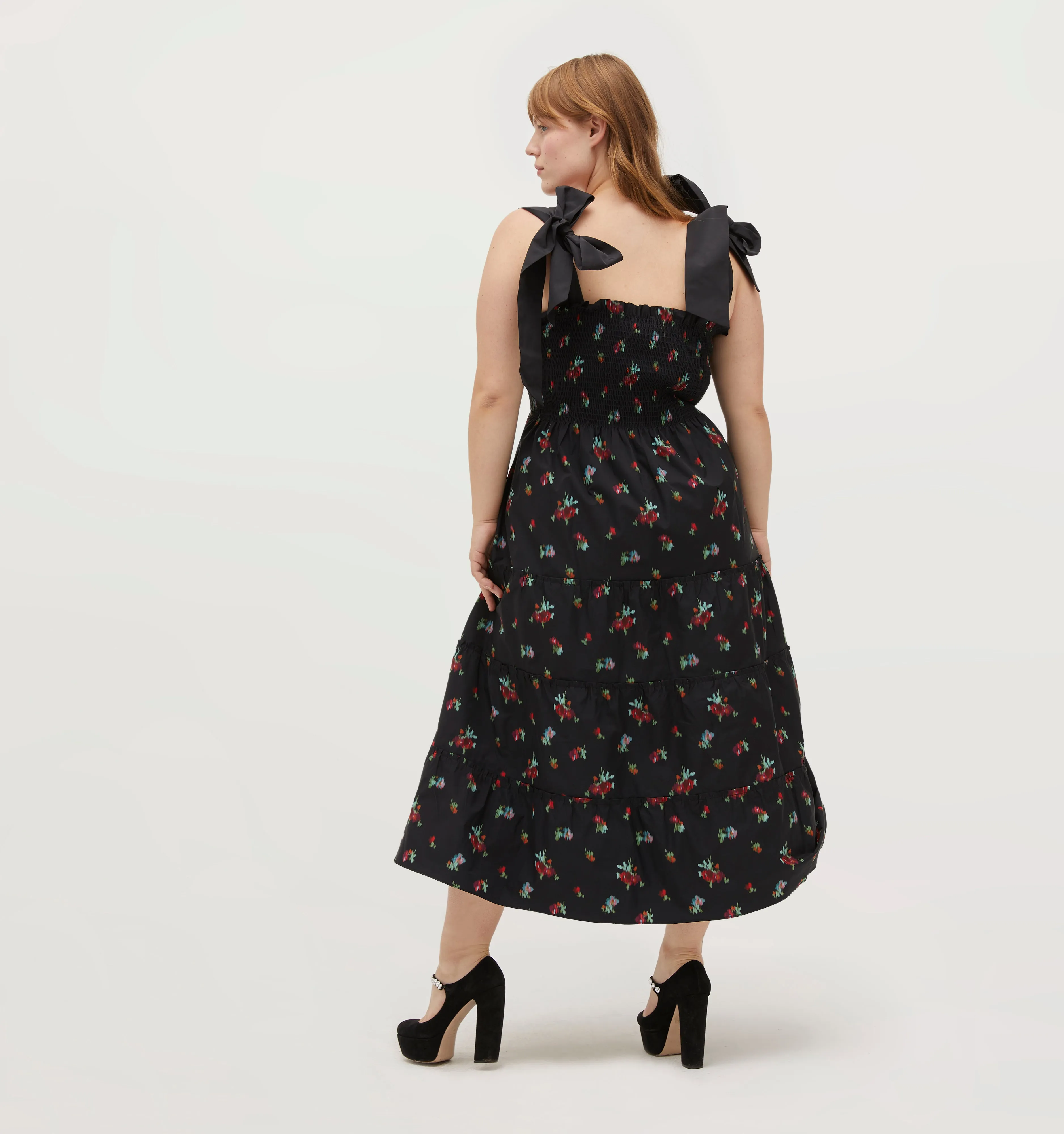 The Ribbon Ellie Nap Dress - Black Ikat Floral Taffeta