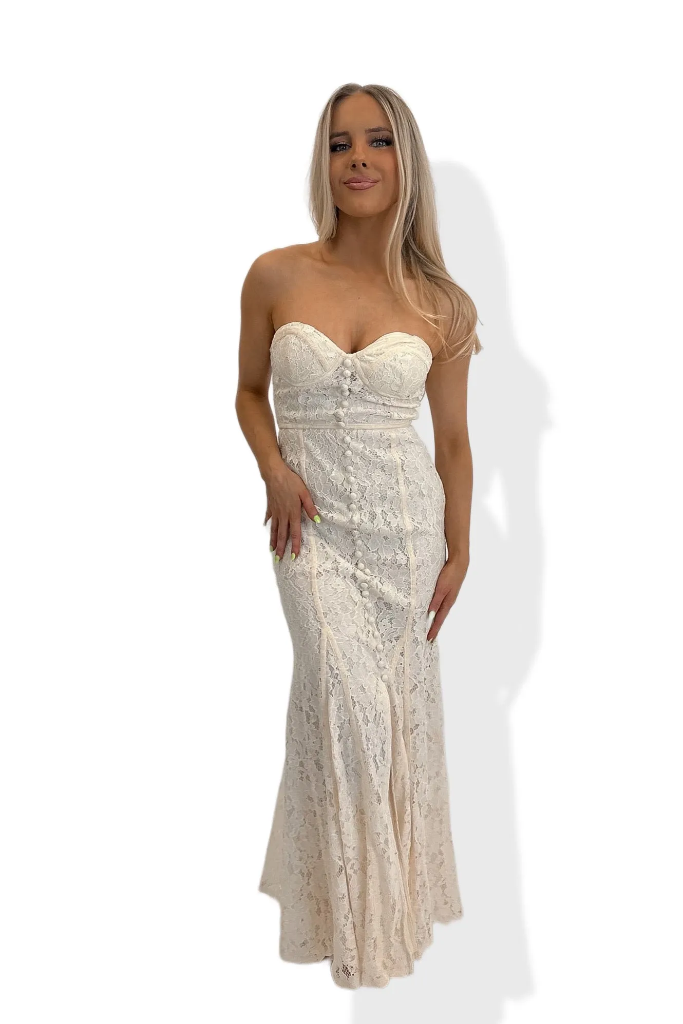 The Sweetheart Lace Maxi Dress Cream