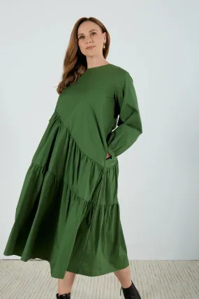 TIRELLI - Long Sleeve Gather Dress - Deep Jade