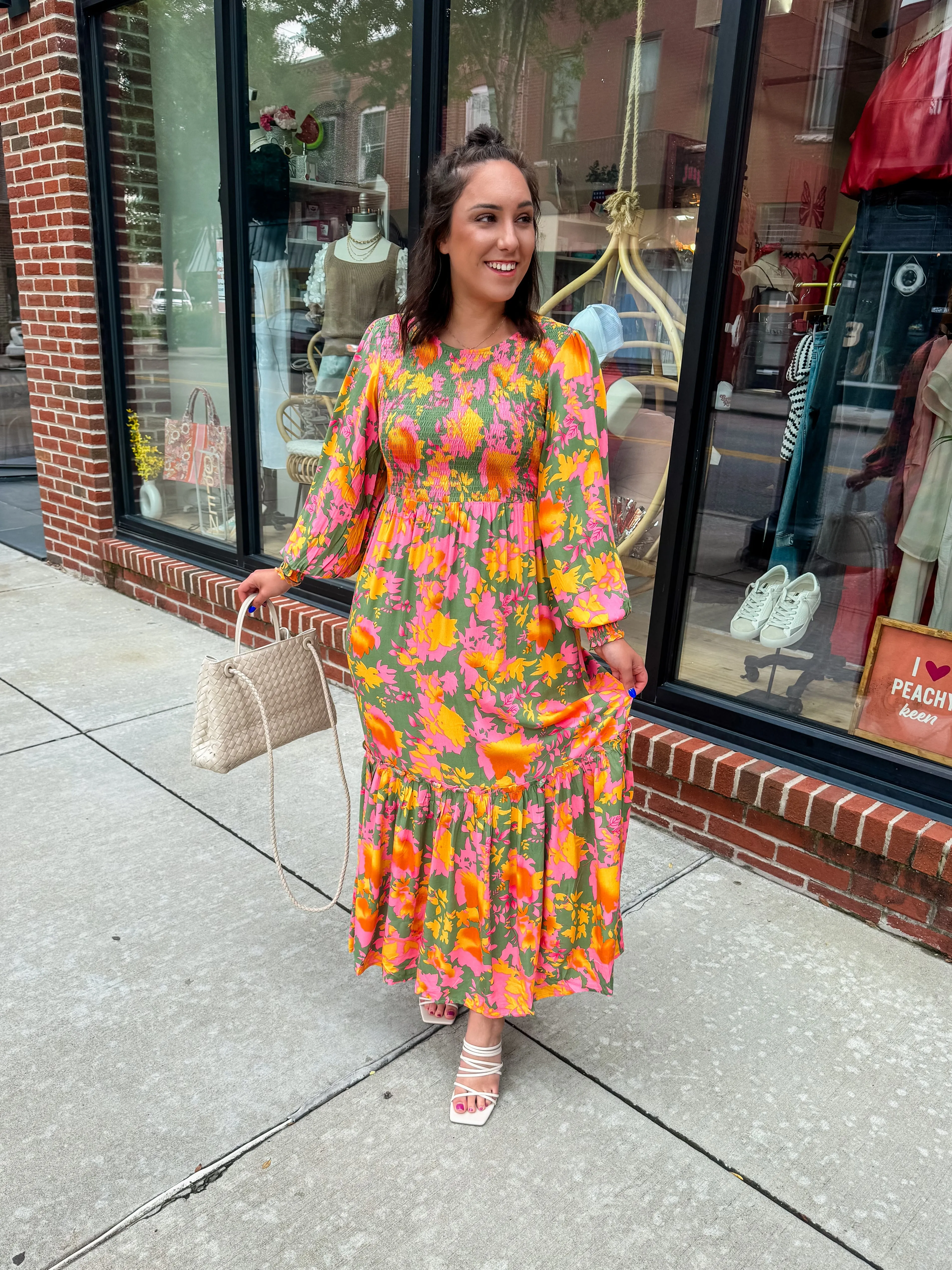 Elegant Tracie Smocked Long Sleeve Floral Maxi Dress for Effortless Style