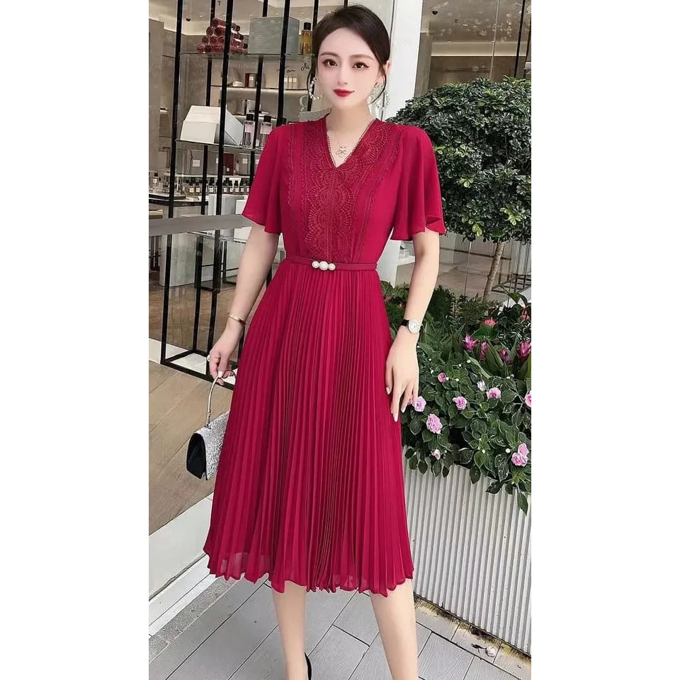 V-Neck platted Short sleeve Dress