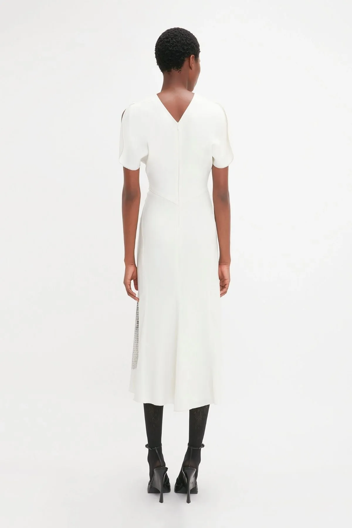 Victoria Beckham Gathered Waist Midi Dress - White/ Black