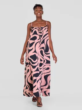 Vivo Situ Ruffle Neck Maxi Dress - Black / Blush Manda Print