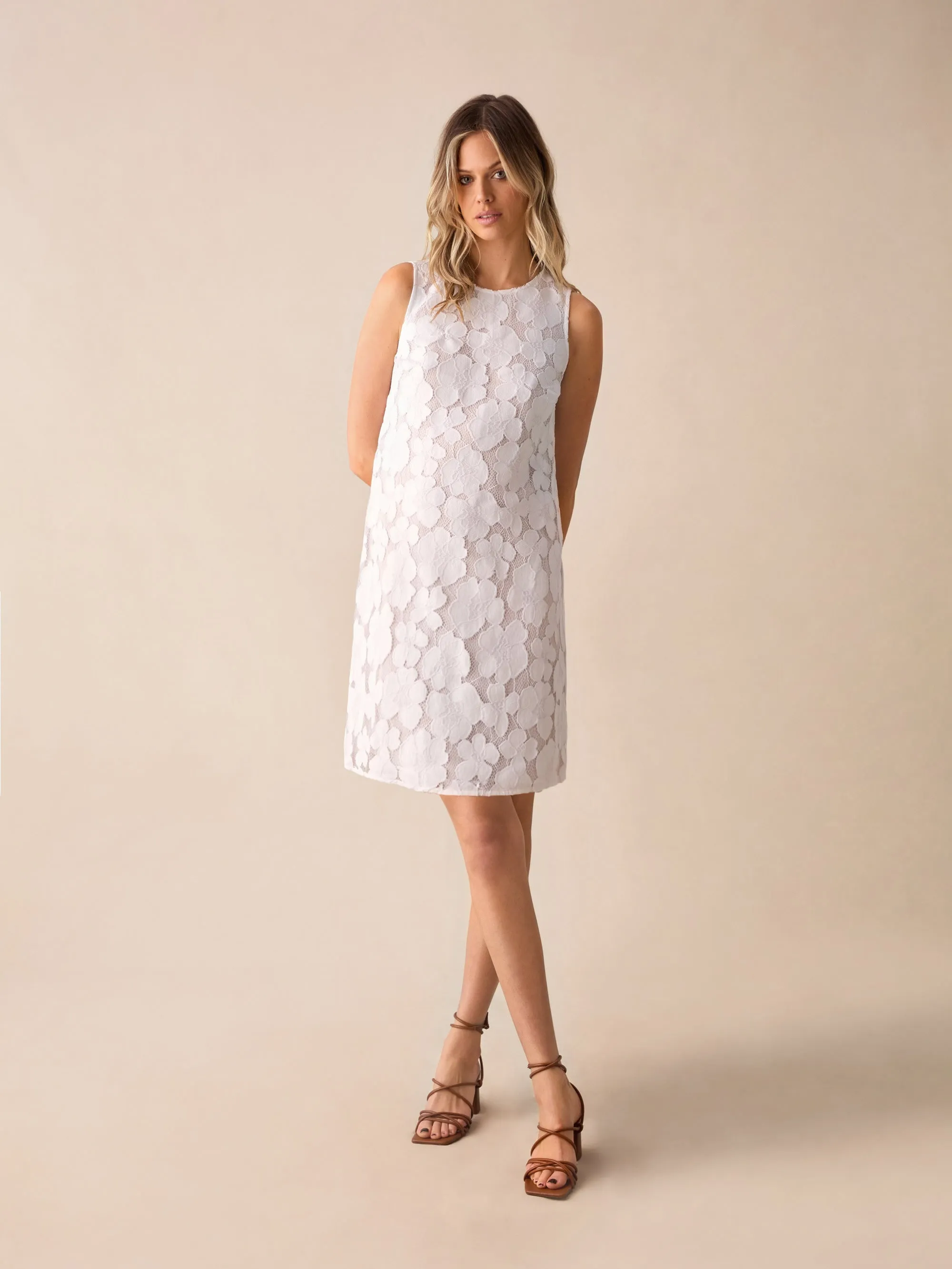 White Lace Mini Shift Dress