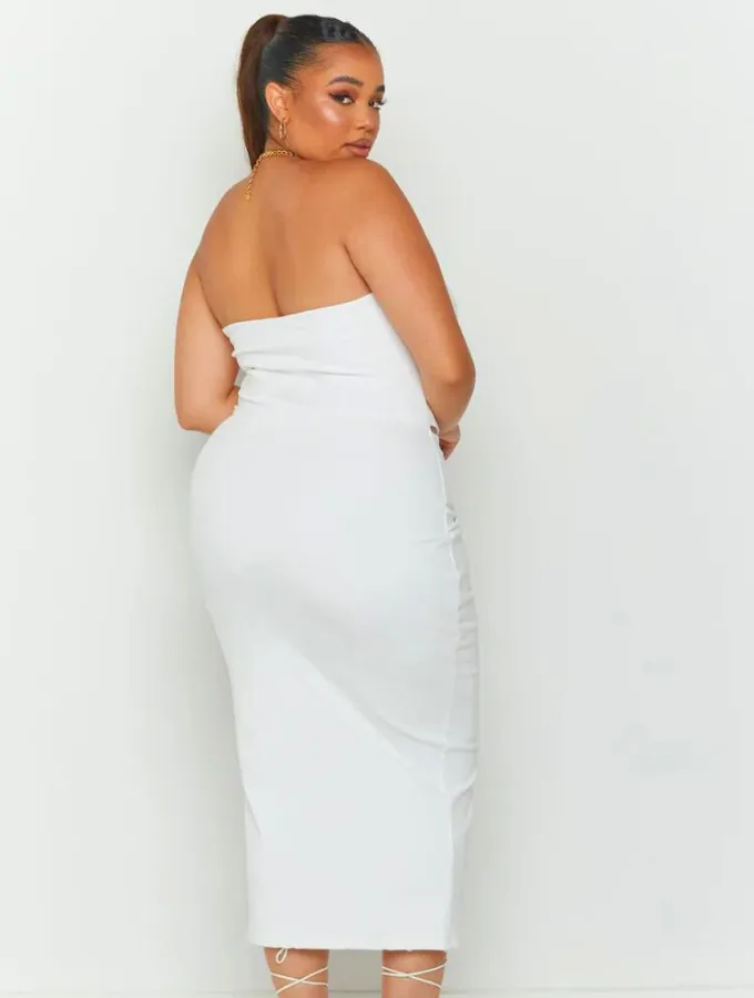 Elegant White Strapless Ring Midi Dress for Women