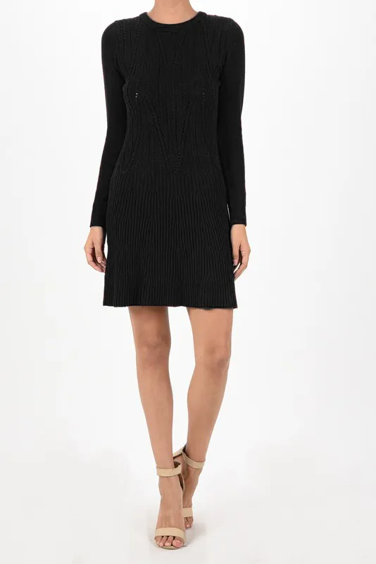 Yemak Women's Sexy Cable and Ribbed Knit Stretch Sweater Dress MK6016